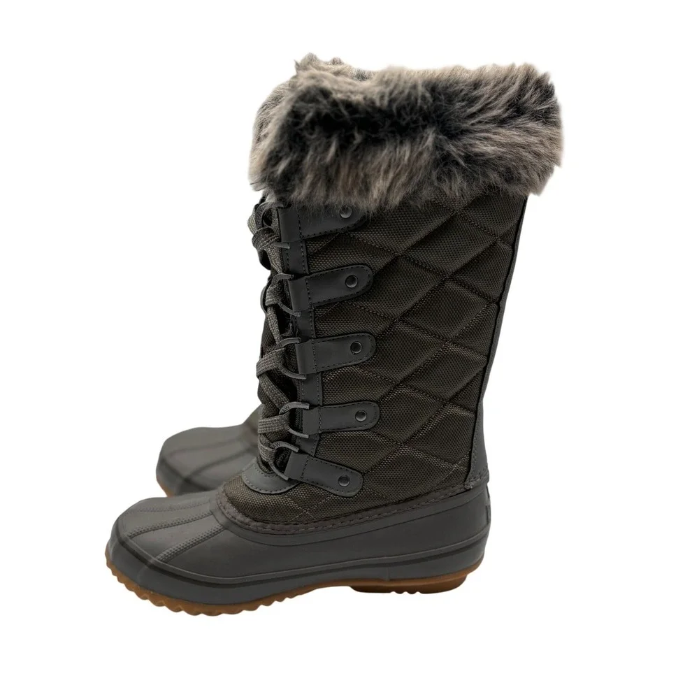 Bearpaw Waterproof HiberTech Winter Snow Boots Womens 7 Grey Faux Fur Quilted